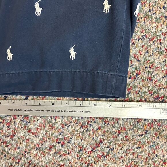 Polo Ralph Lauren Navy All-Over Embroidered Pony Flat Front Chino Shorts Size 36 - Picture 12 of 12